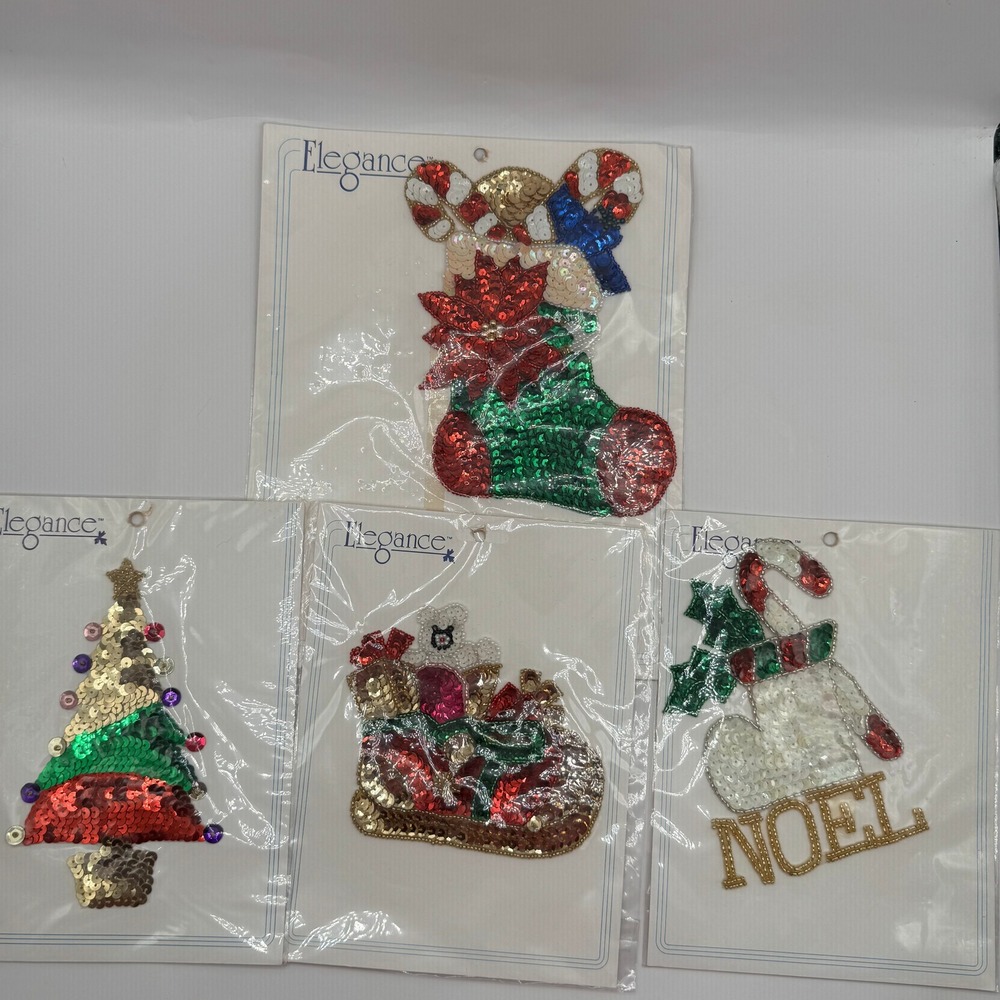 Elegance Christmas Applique Set 4pc Multicolor Sequin Beaded Holiday Patches